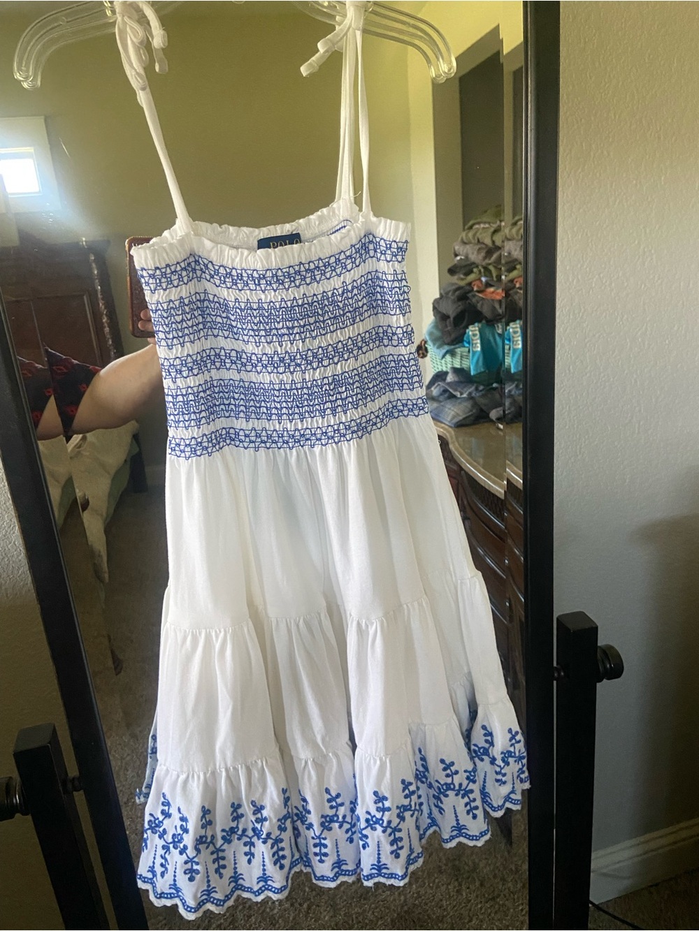 Polo by Ralph Lauren Girls (kids) White Sundress with Blue Embroidery